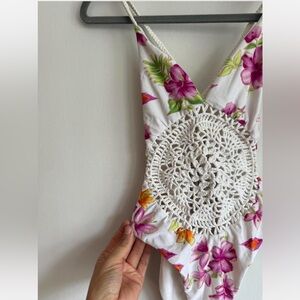 Floral Frankie’s Bikinis Crochet One-Piece Swimsuit